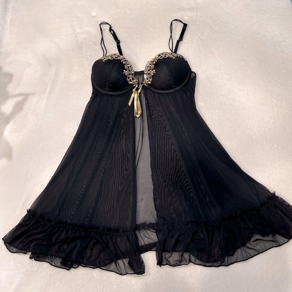 Inner Secrets Black Mesh Babydoll